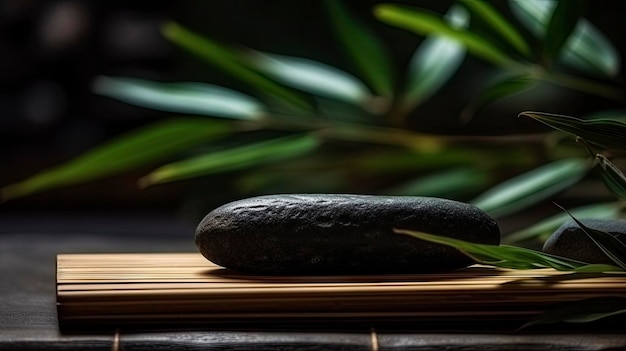 Een komkommer op een houten ondergrond met een plant op de achtergrond