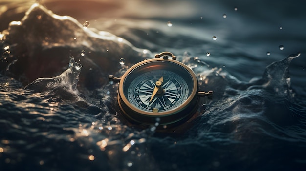 Een kompas die een schip door stormachtige zeeën leidt