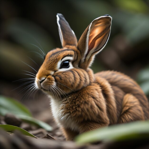 Foto een konijn dat in het gras zit.