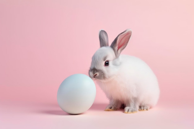 Een konijn en een ei op een roze achtergrond