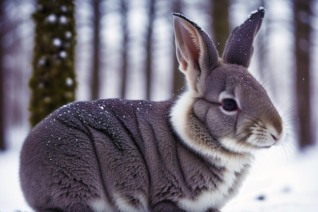 Een konijn in de sneeuw met sneeuw op de grond