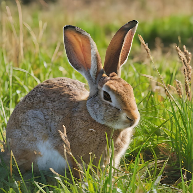 Foto een konijn in een veld met een witte vlek op zijn gezicht