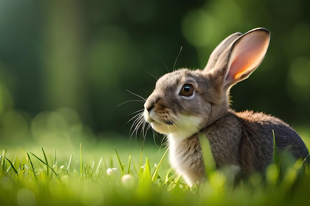 Een konijn in het gras met het woord konijn erop
