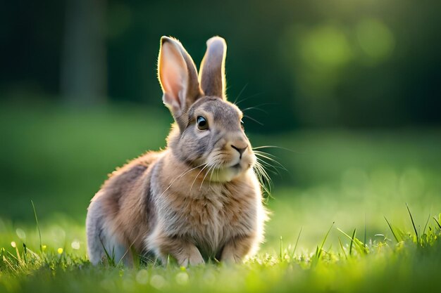 Een konijn in het gras waar de zon op schijnt