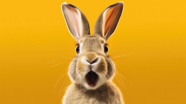 Een konijn met een gele achtergrond