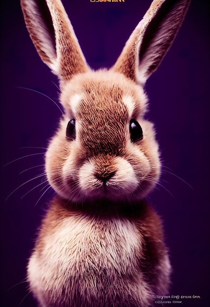 een konijn met een paarse achtergrond die konijn erop zegt