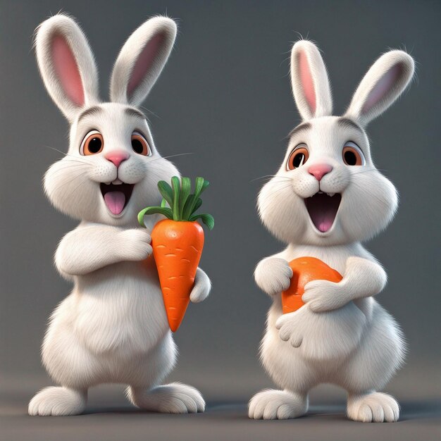 Foto een konijn met wortel cartoon personage