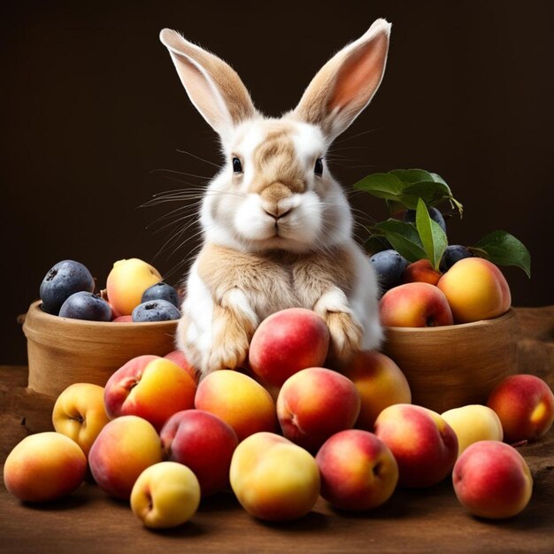 een konijn zit in een mandje met fruit met een konijn konijn in het zit