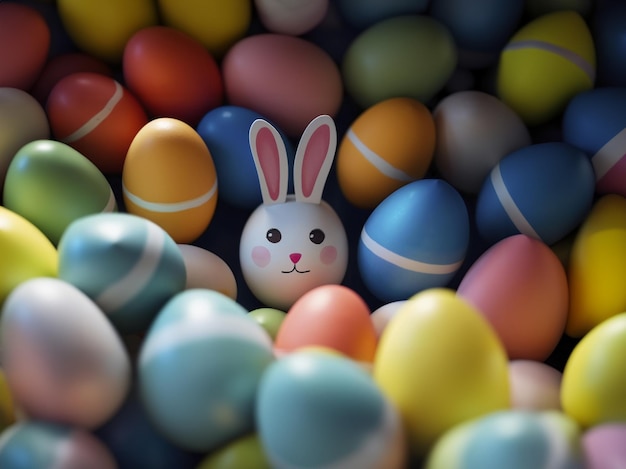 Foto een konijnshoofd is omringd door eieren