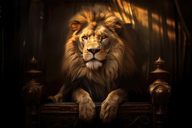 Een koninklijke leeuw zittend op een troon Generatieve ai