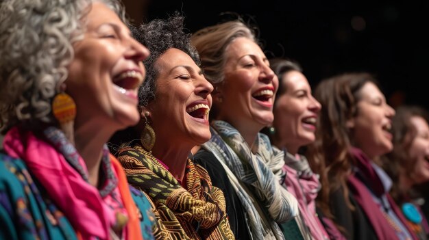 Een koor van vrouwen spreekt harmonie in diversiteit liederen van vrijheid en eenheid uit 72