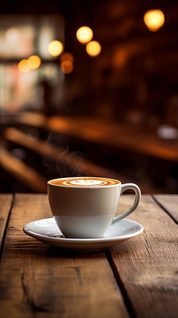 Foto een kop geurige koffie op een warme achtergrondfoto