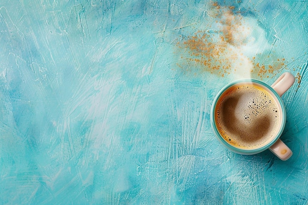 Foto een kop koffie op een blauwe achtergrond gegenereerd door ai