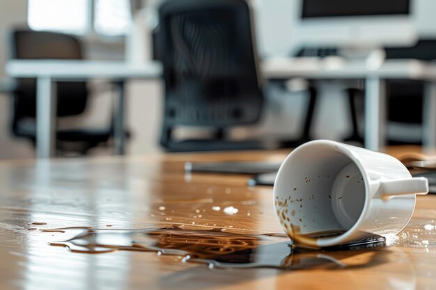 Een kop koffie op een houten bureau. Generatieve AI.