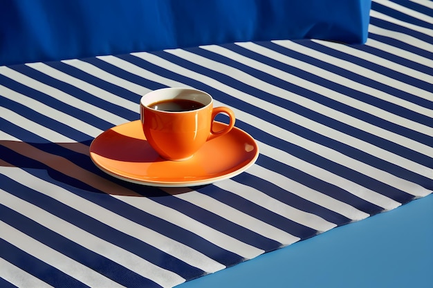 Een kop koffie staat op een tafel met een bord waarop 'koffie' staat