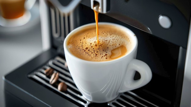 Foto een kop koffie wordt in een koffiemachine verwerkt