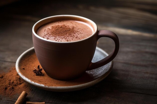 Foto een kop warme chocolademelk met een bloem erbij.