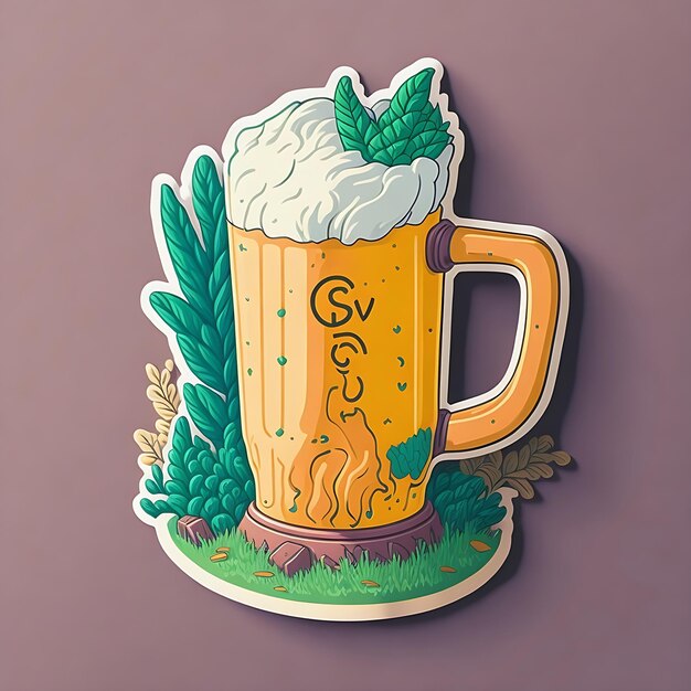 Een kopje bier sticker foto gegenereerd door Ai