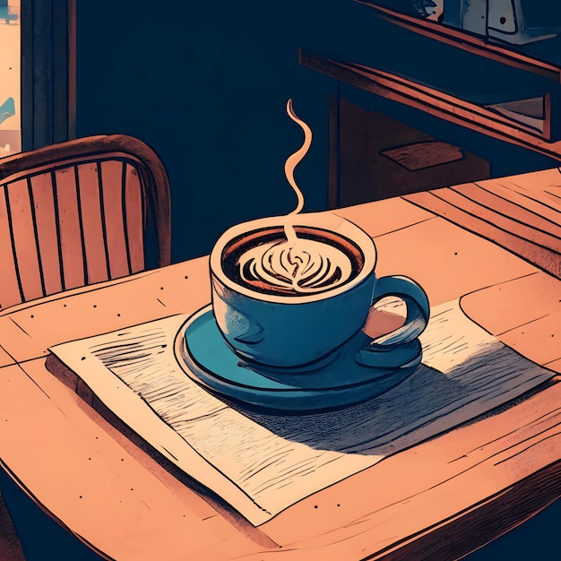 een kopje koffie esthetische illustratie