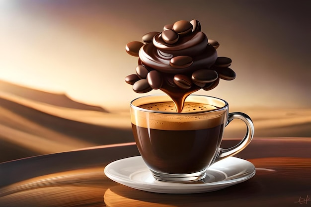 Een kopje koffie met chocolade erop