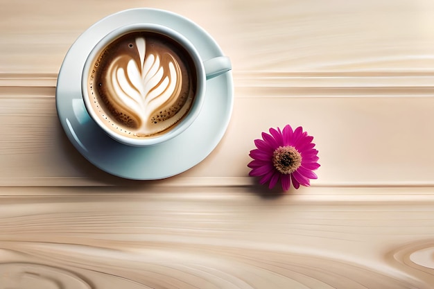 Foto een kopje koffie met een bloem op tafel