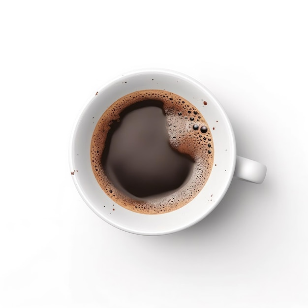 Een kopje koffie met een hartvormig schuim op de bodem.