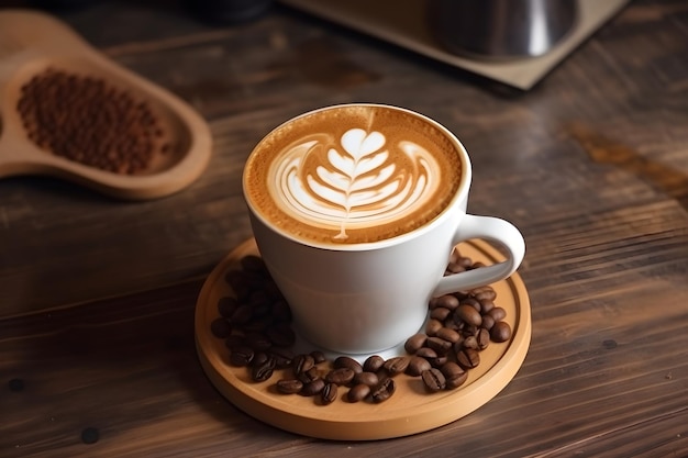 Een kopje koffie met een latte art erop
