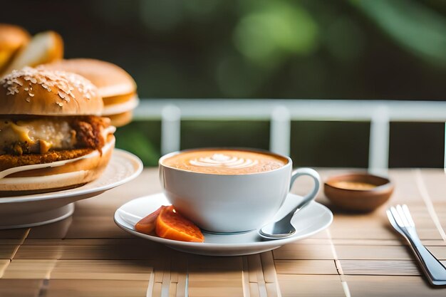 Een kopje koffie met een lepel op een bord