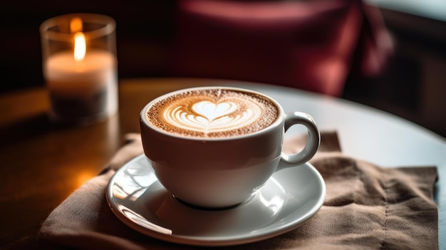 een kopje latte in een gezellig café