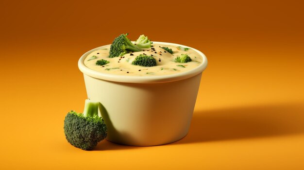 Een kopje soep met zachte broccoli bloemen drijvend in een romige bouillon