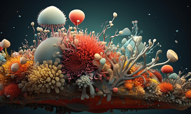 Een koraal met anemonen en koraal op de bodem.
