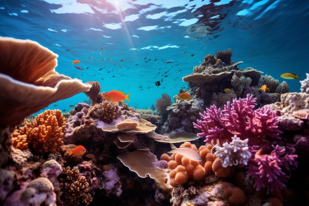 een koraalrif met veel verschillende soorten koralen