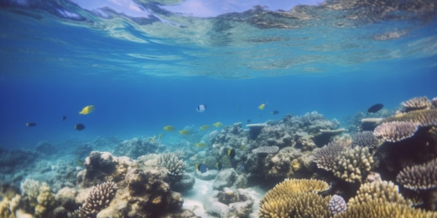 Een koraalrif met vissen die in het water zwemmen