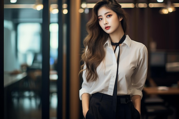 Een Koreaans meisje heeft een mooi kapsel