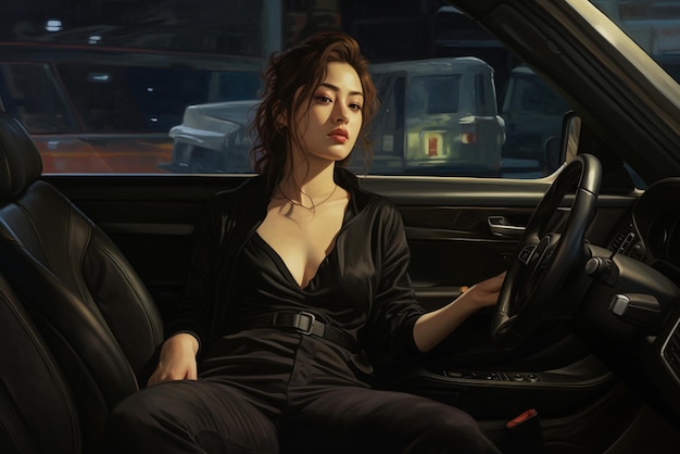 een Koreaanse vrouw zit in een luxe cabriolet