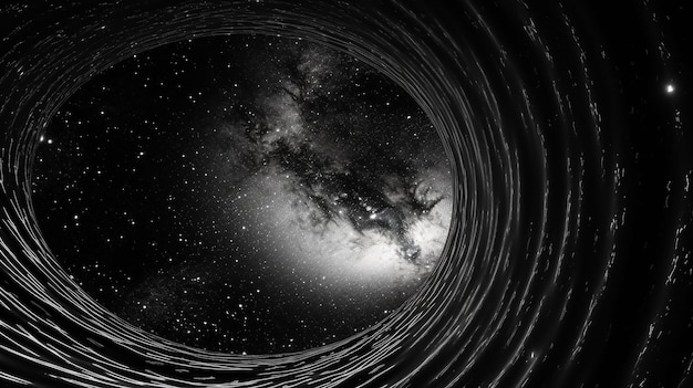 Foto een kosmisch wormgat dat lijkt op een vortex die leidt naar onbekende en verre rijken van het universum.