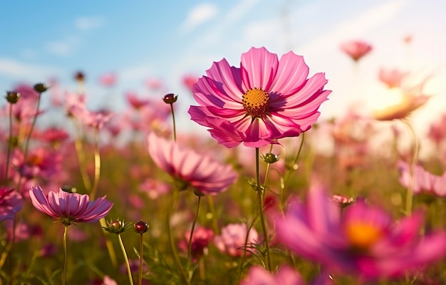 Een kosmos bloem gezicht naar zonsopgang in veld Generatieve AI