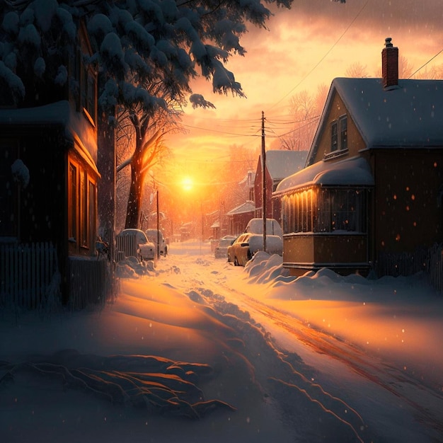 Een koude winterochtend in het dorp