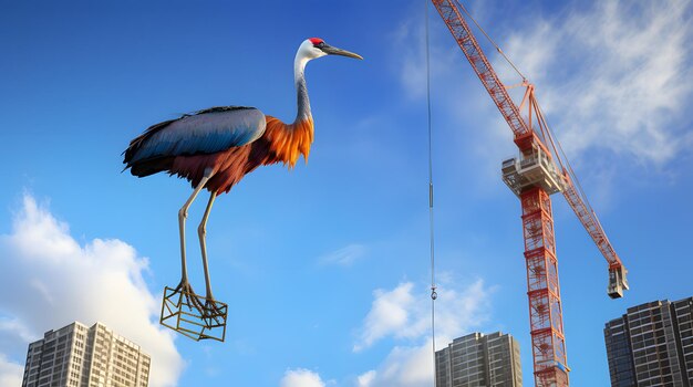 Foto een kraan die materialen tillen naar de top van een wolkenkrabber in aanbouw