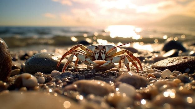 Een krab op een strand Generatief AI Art