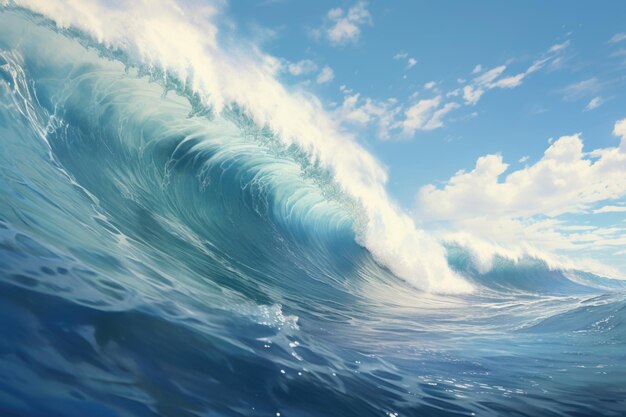 Een krachtig en boeiend beeld van een grote golf die in de oceaan breekt. Perfect voor gebruik bij natuurreizen of projecten met avontuurlijke thema's
