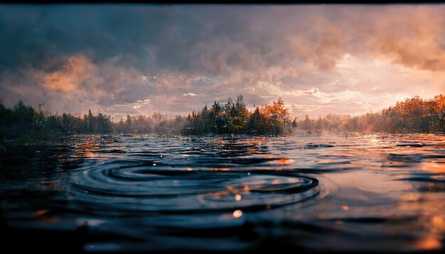 Een krachtige draaikolk wordt gevormd op het oppervlak van de groene wateren van de rivier 3d render Rasterillustratie