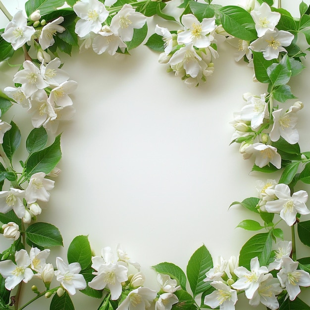 Foto een krans van witte bloemen met groene bladeren en witte bloemen