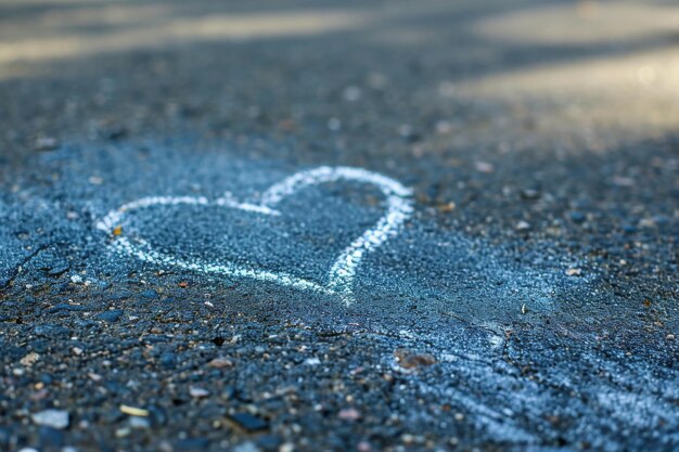 Foto een krijt tekening van een hart op de grond gemaakt met levendige kleuren en ingewikkelde details een nostalgisch getekend krijt hart op een school trottoir ai gegenereerd