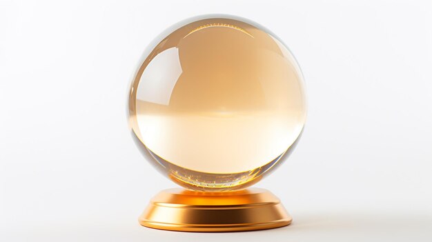 Een kristallen bol geplaatst tegen een gewone witte achtergrond die de helderheid en reflectie ervan weergeeft
