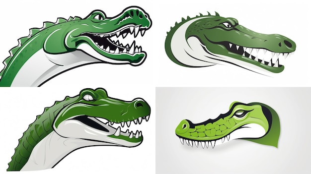 Een krokodilkop met een groene kop en het woord alligator op de voorkant.