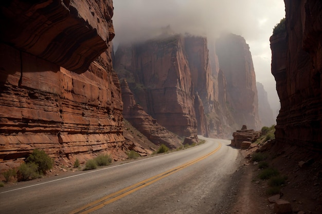 Een kronkelende weg in de bergen van de canyon