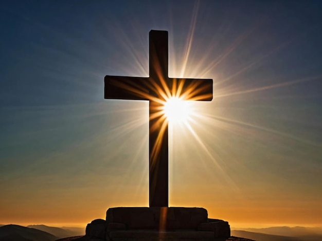 een kruis met de zon erachter op de achtergrond