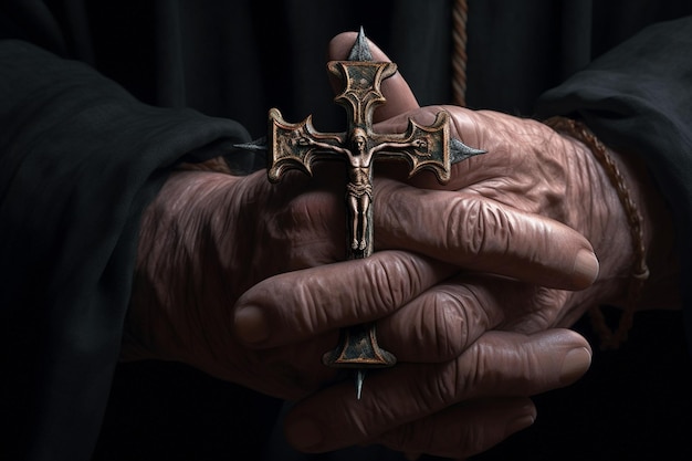 Een kruis op een kruis wordt in een hand gehouden.