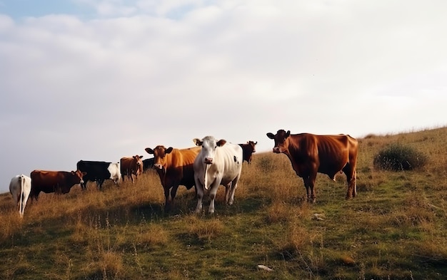 Een kudde koeien staat in een weiland.